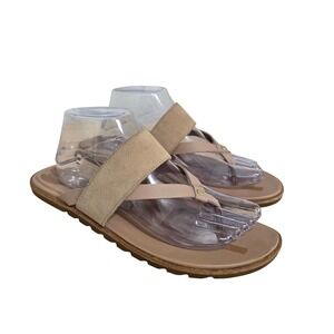 Sorel Women's Thong Sandals Tan Suede Leather Flat Flip Flop Comfort Size 10